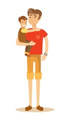 father holding his son in his arms and smiling