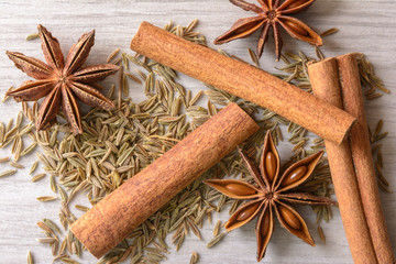 Star anis, cinnamon and cumin