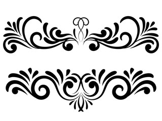 Set of black and white floral ornament for design. Tattoo floral ornament.