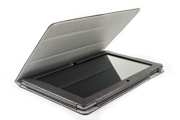 black tablet case isolated on white background closeup