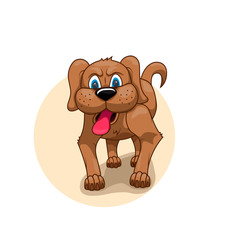painted brown dog with his tongue hanging out and angry eyes