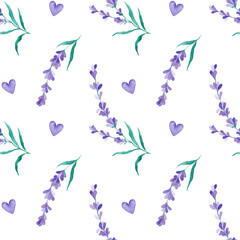 Watercolor vector pattern with Lavender. Hand painting. Seamless pattern for fabric, paper and other printing and web projects.