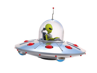 Alien spaceship, flying saucer 3d illustration © koya979