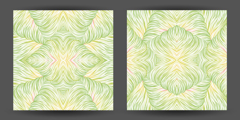 Set abstract pattern seamless. line art tracery. texture wave hair natural. Pastel color green with white background hand-drawn vector illustration