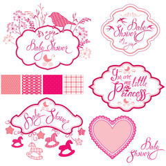 Set with frames - horses, bird, plants and stars, calligraphic h