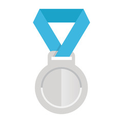 award silver medal with blue ribbon, vector icon