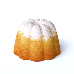 Lemon cake with icing sugar isolated on white