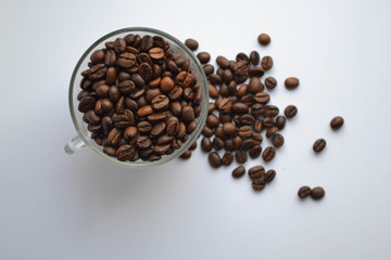 Coffee beans cup top view.