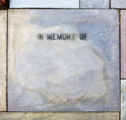 IN MEMORY OF plaque. Copy Space.