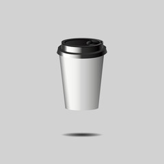 eps 10 vector realistic white cup mockup with black cover. Add your company name and logo