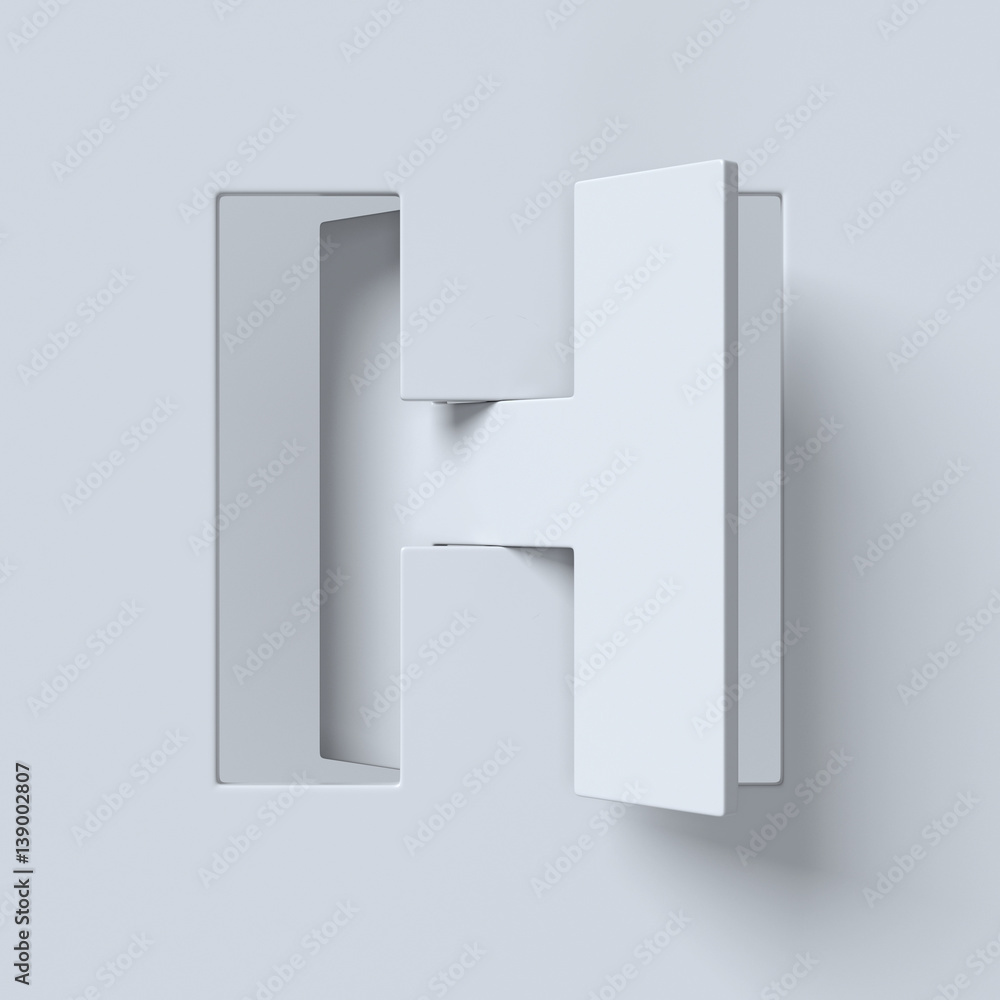 Poster cut out and rotated font 3d rendering letter h
