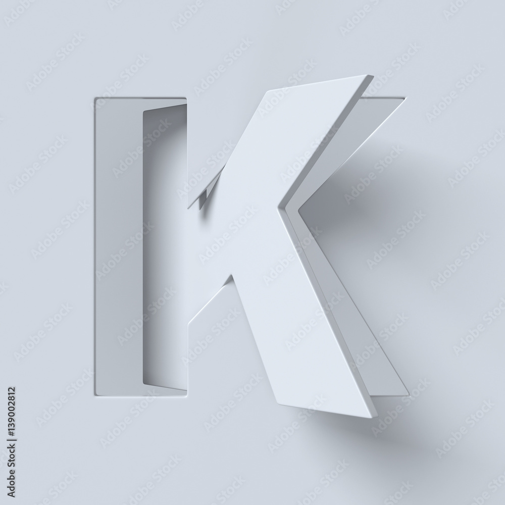 Poster cut out and rotated font 3d rendering letter k
