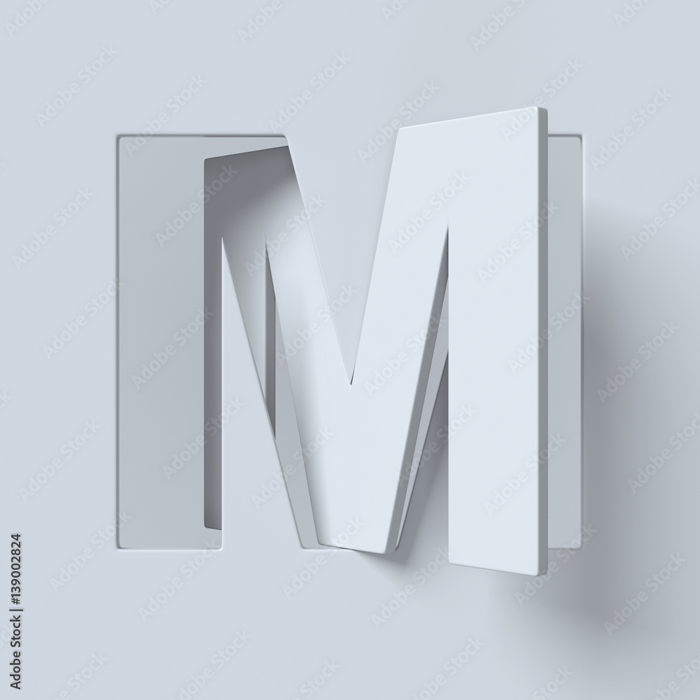 Aufkleber cut out and rotated font 3d rendering letter m
