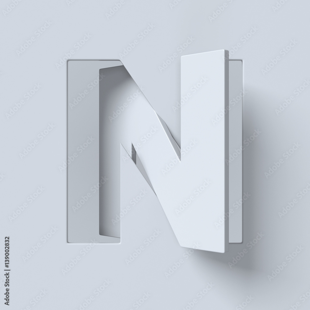 Poster cut out and rotated font 3d rendering letter n