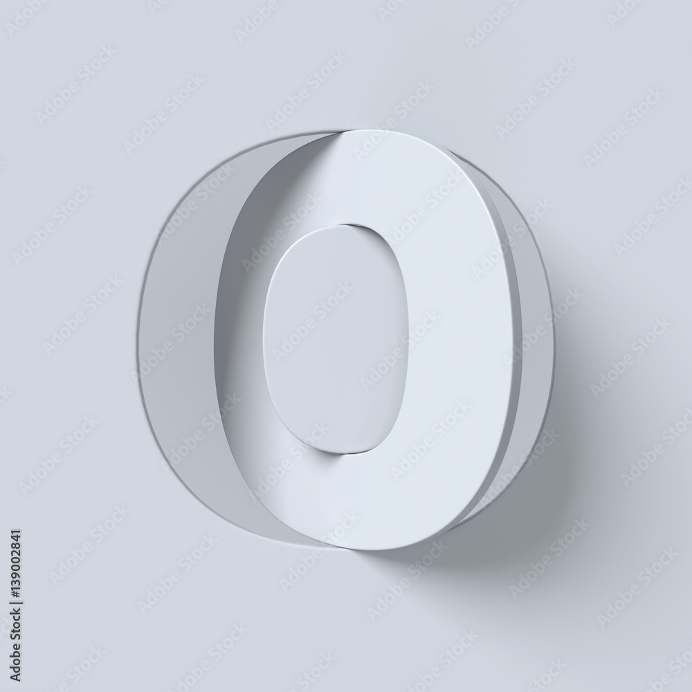 Poster cut out and rotated font 3d rendering letter o