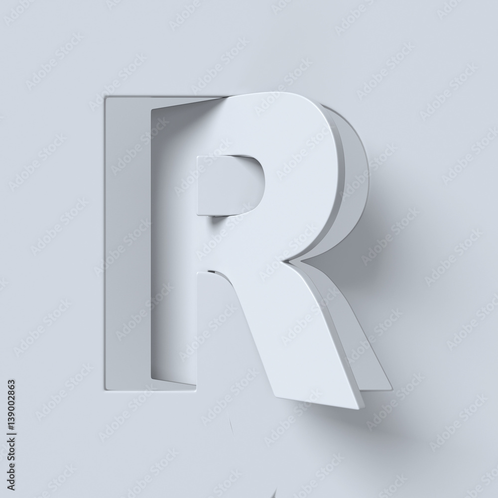 Poster cut out and rotated font 3d rendering letter r