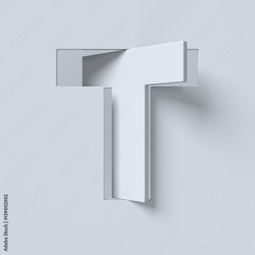 Poster cut out and rotated font 3d rendering letter t