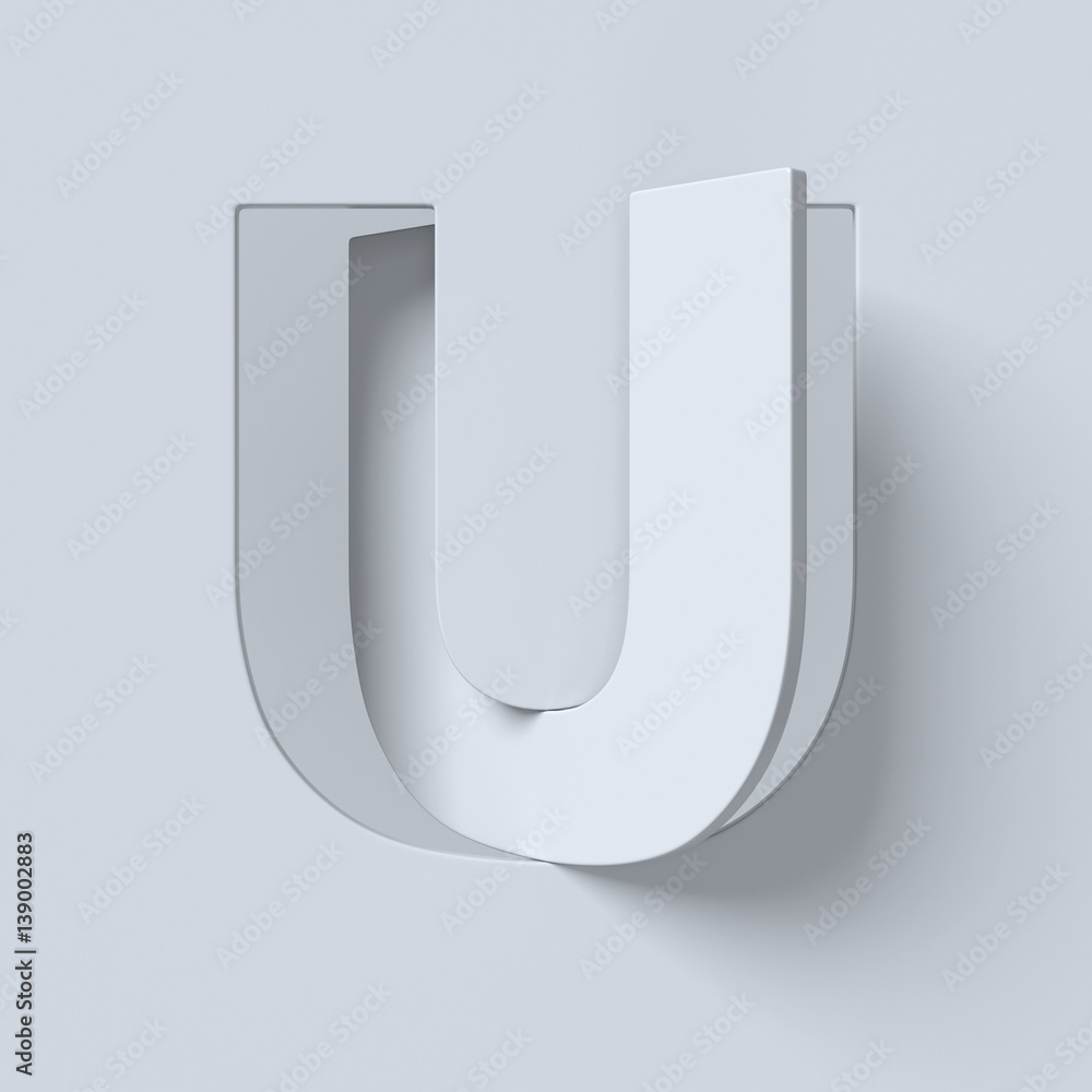 Aufkleber cut out and rotated font 3d rendering letter u