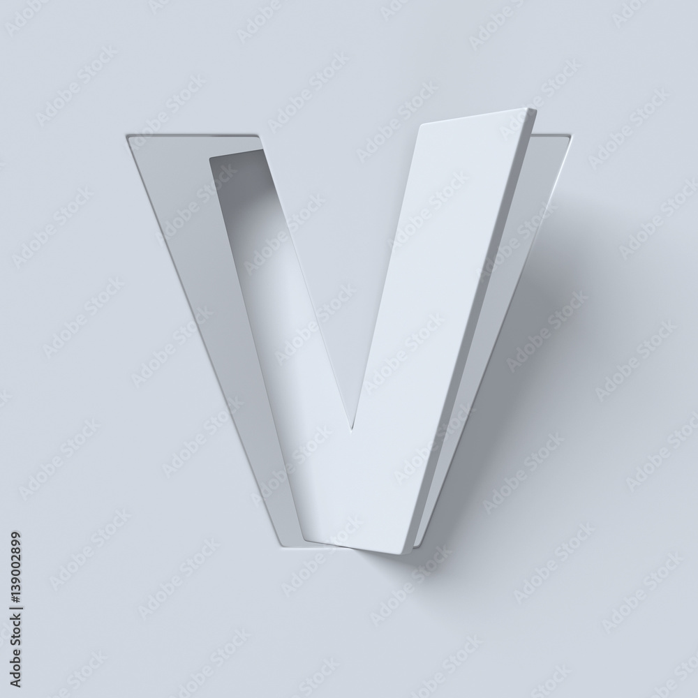Aufkleber cut out and rotated font 3d rendering letter v