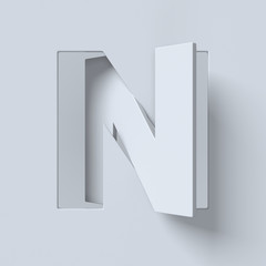 Cut out and rotated font 3d rendering letter N