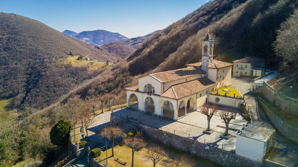 Aerial view of the Sanctuary of Altino - Albino city - Bergamo area - Italy. Photo taken with the...