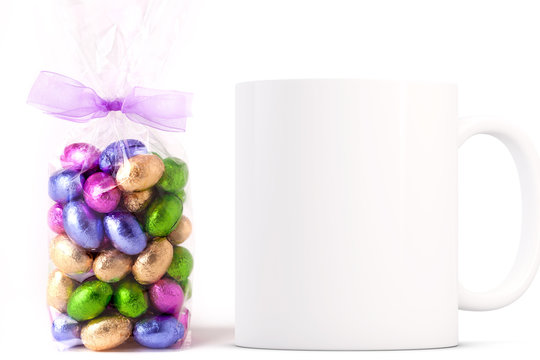 Easter Mug Mockup. White blank coffee mug to add your custom design or quote to.