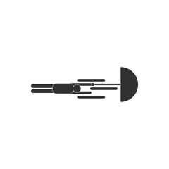 black and white Vector illustration in flat design of man with umbrella in storm