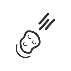 black and white Vector illustration in flat design of space meteorite falling
