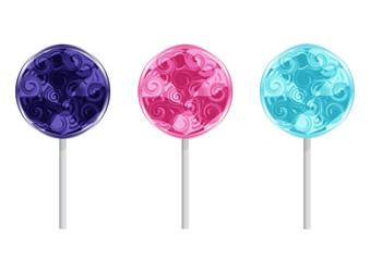 Set of Colorful Birthday Lollipops Isolated on White Background. Vector Illustration Design for Children Party, Baby Shower, Wedding.  