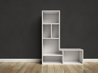 Letter L shaped shelves 3d rendering