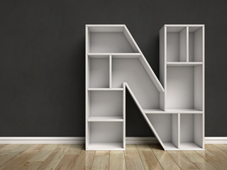 Letter N shaped shelves 3d rendering