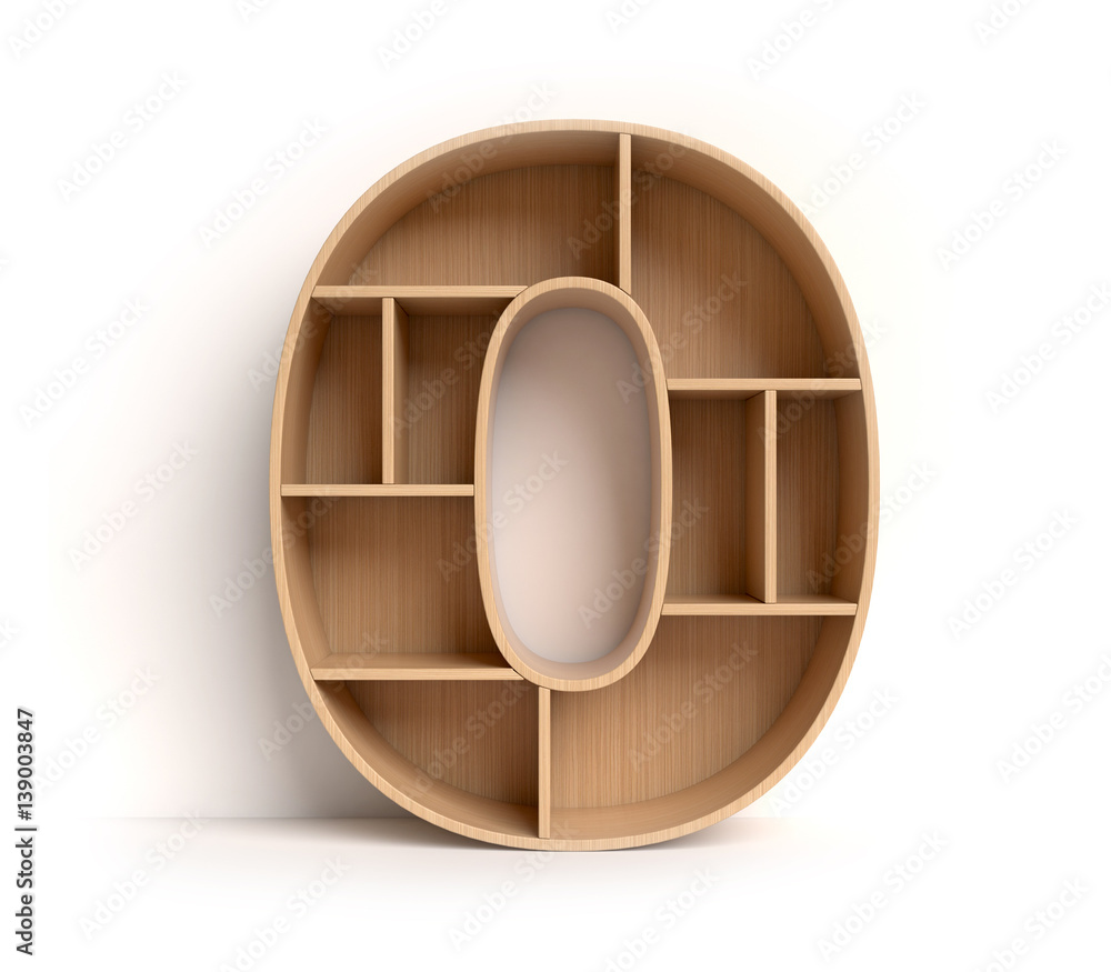 Aufkleber shelf font 3d rendering number 0