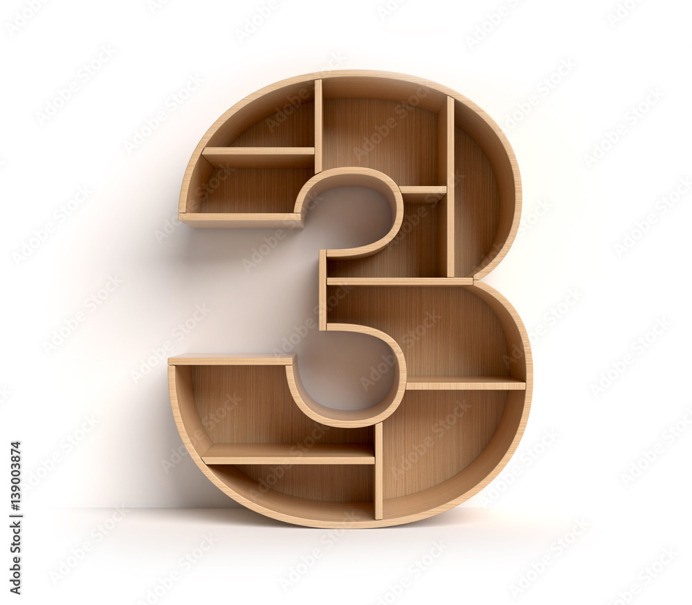 Poster shelf font 3d rendering number 3