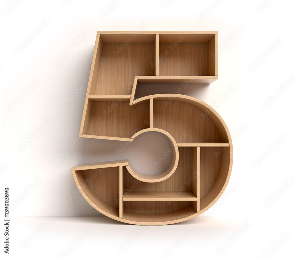 Aufkleber shelf font 3d rendering number 5