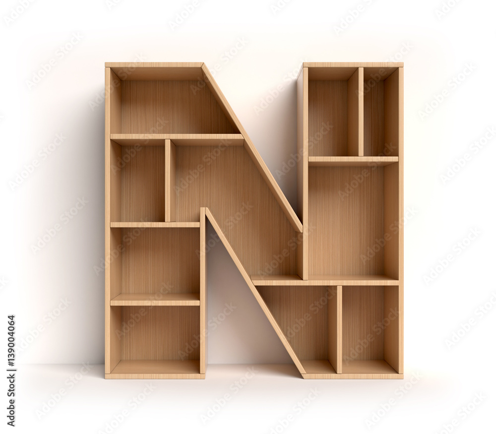 Poster shelf font 3d rendering letter n