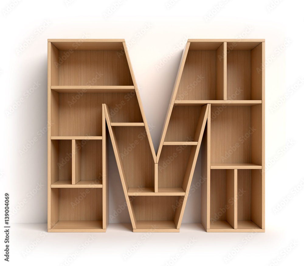 Poster shelf font 3d rendering letter m