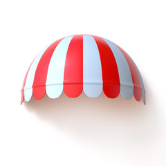 Red and white striped awning on store front - obrazy, fototapety, plakaty