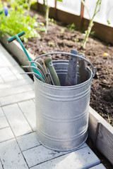 garden tools in the greenhouse