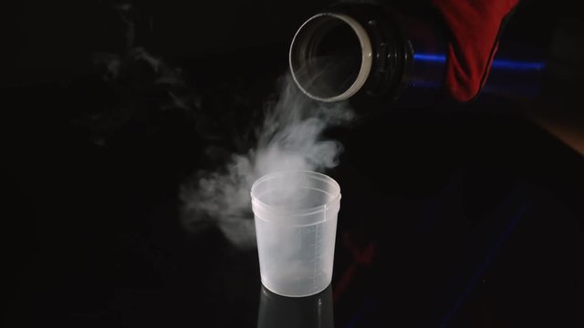 Pour liquid nitrogen in plastic cup