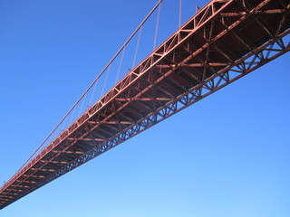 The Golden Gate Bridge in San Francisco from Underneath