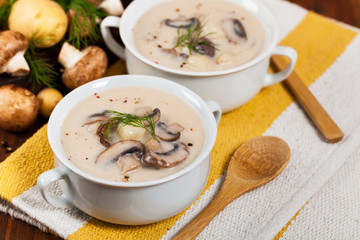 Mushroom Potato Soup. Selective focus.