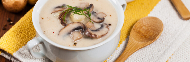 Mushroom Potato Soup. Selective focus.