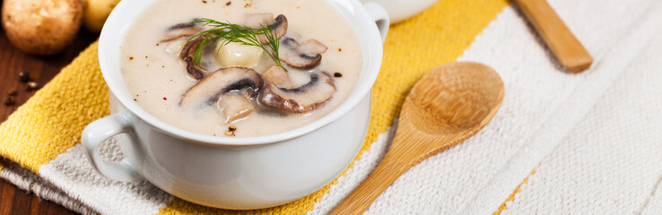 Mushroom Potato Soup. Selective focus.