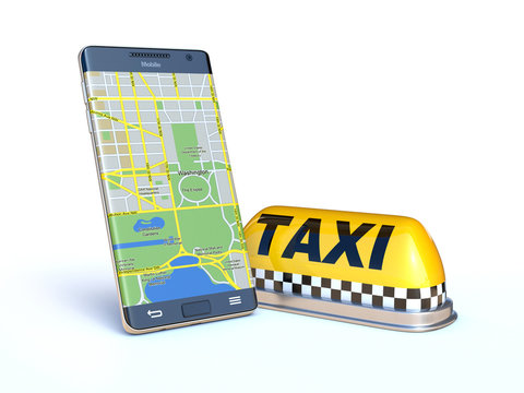 Mobile Phone With Taxi Sign, Taxi App 3d Rendering