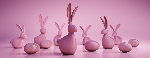 Stilisierte rosa Osterhasen auf rosa Untergrund