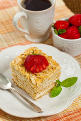 Puff Pastry Napoleon Cake. Selective focus.