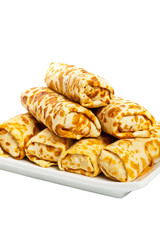 Russian Stuffed Blintzes Isolated on White. Selective focus.