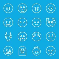 Set of 16 angry outline icons