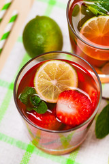 Strawberry Lemon Lime Lemonade Summer Drink. Selective focus.