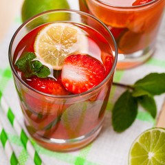 Strawberry Lemon Lime Lemonade Summer Drink. Selective focus.